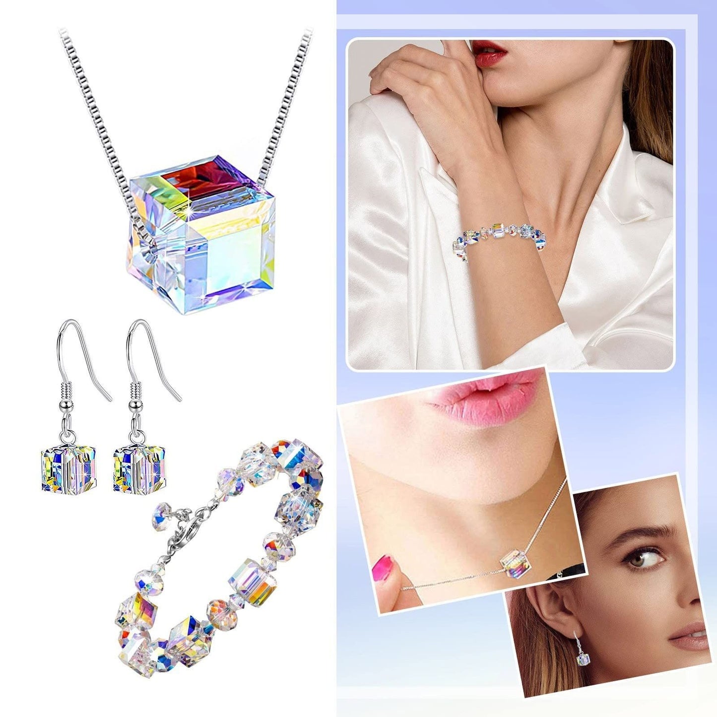 Sugar Crystal Bracelet Necklace Earring Set Crystal Bracelet Jewelry Set