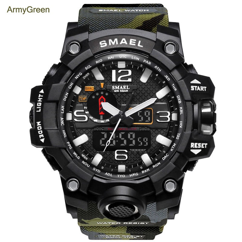 SMAEL Fashion Sport Watch Alarm Clock Camouflage Waterproof Week Display Men's Watches Digital Watch