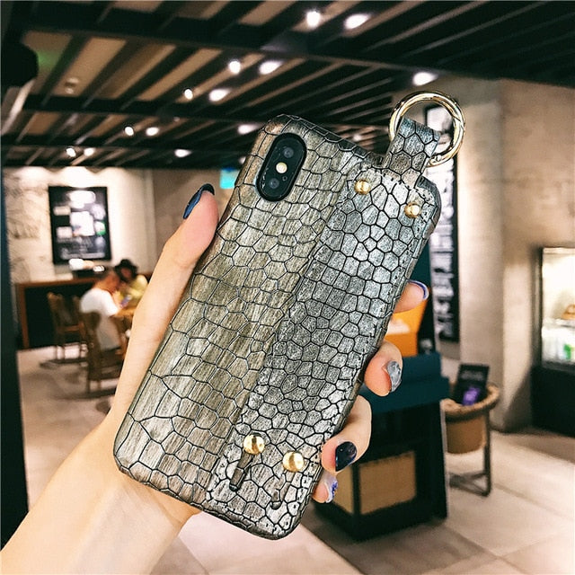 Plain With Wrist Strap Case For iPhone XS Max Case Leather Hard Back Cover Coque