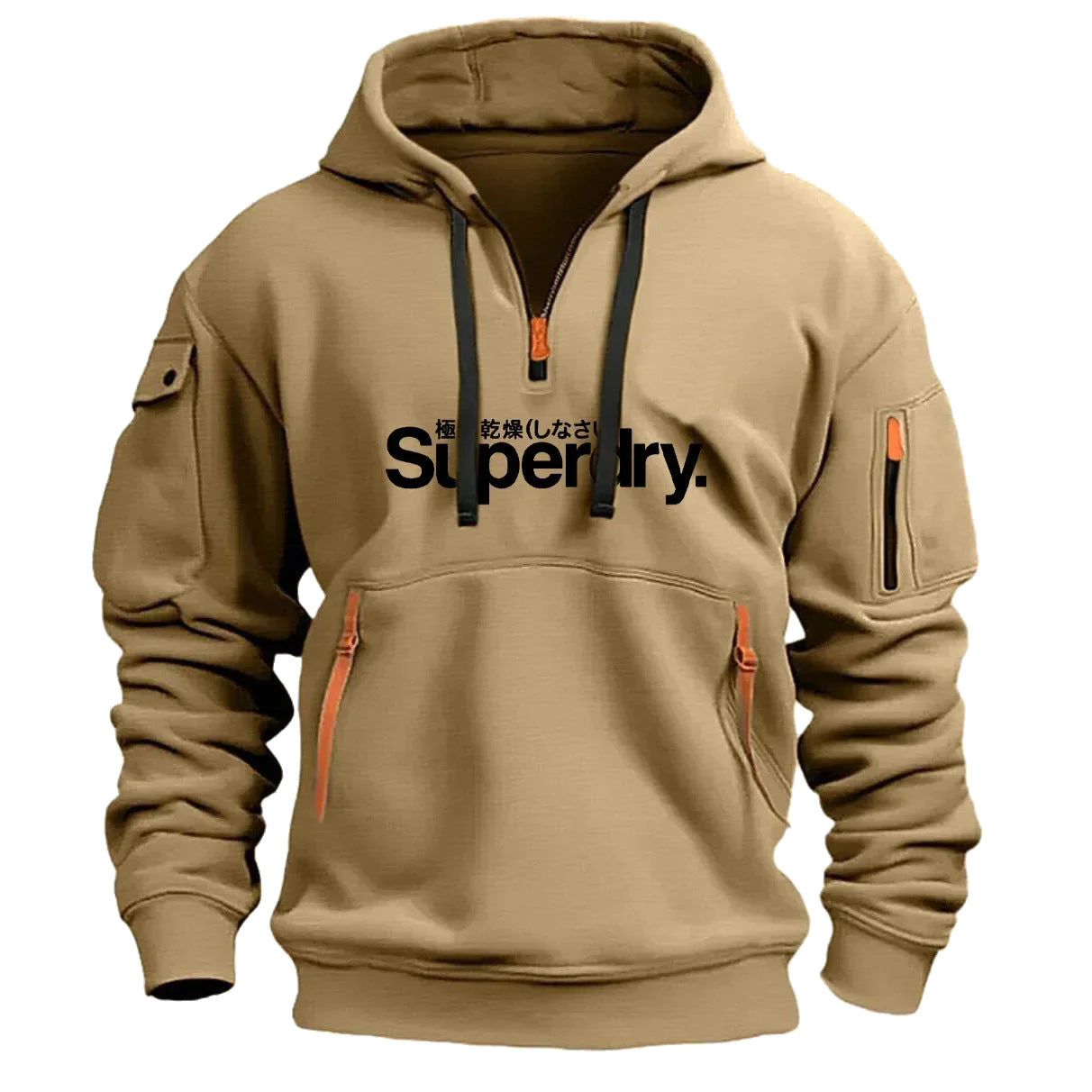 Collar zipper hooded pullover for men multi pocket fashionable and personalized letter print
