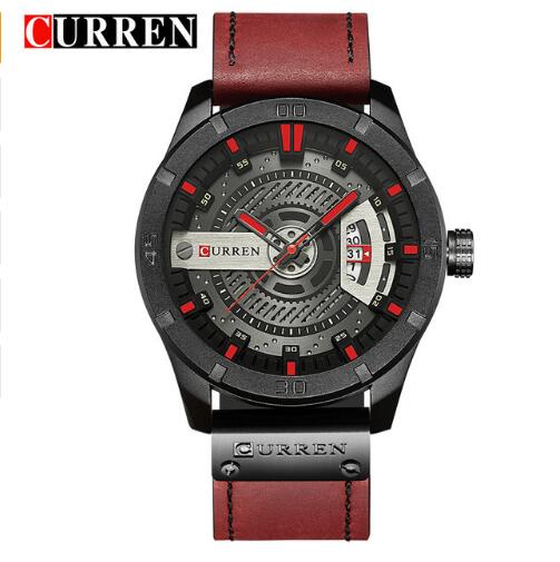 CURREN men's Leather Quartz Wrist Watch
