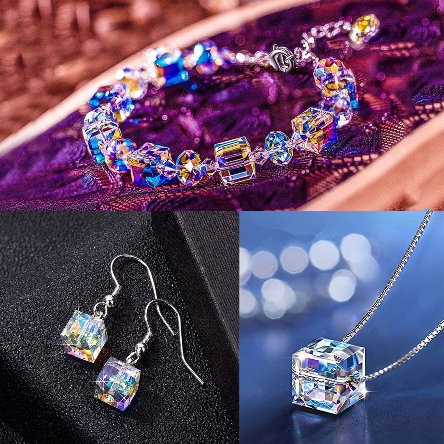 Sugar Crystal Bracelet Necklace Earring Set Crystal Bracelet Jewelry Set