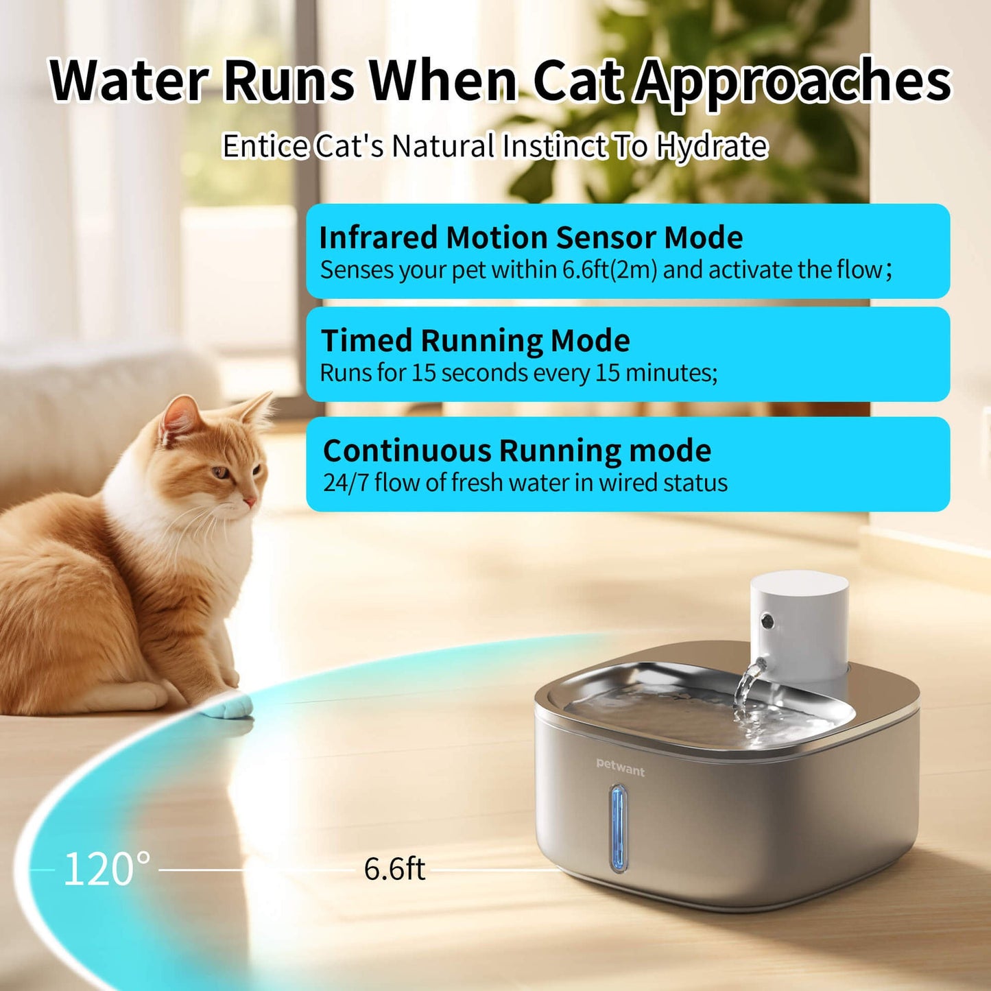 3.2L stainless steel wireless pet water dispenser ultra endurance infrared sensing water feeding