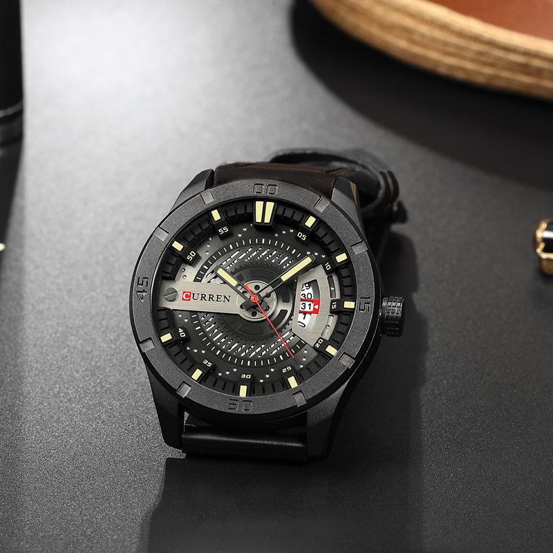 CURREN men's Leather Quartz Wrist Watch