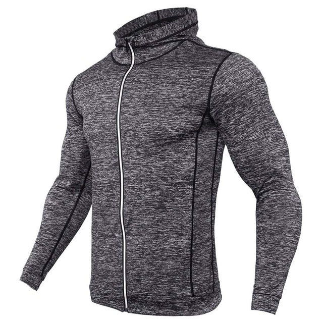 New Rashgard Hooded Sport Shirt Men Long Sleeve Zipper Running T Shirt