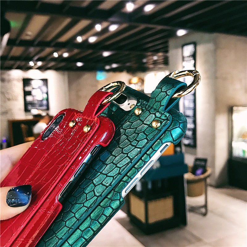 Plain With Wrist Strap Case For iPhone XS Max Case Leather Hard Back Cover Coque