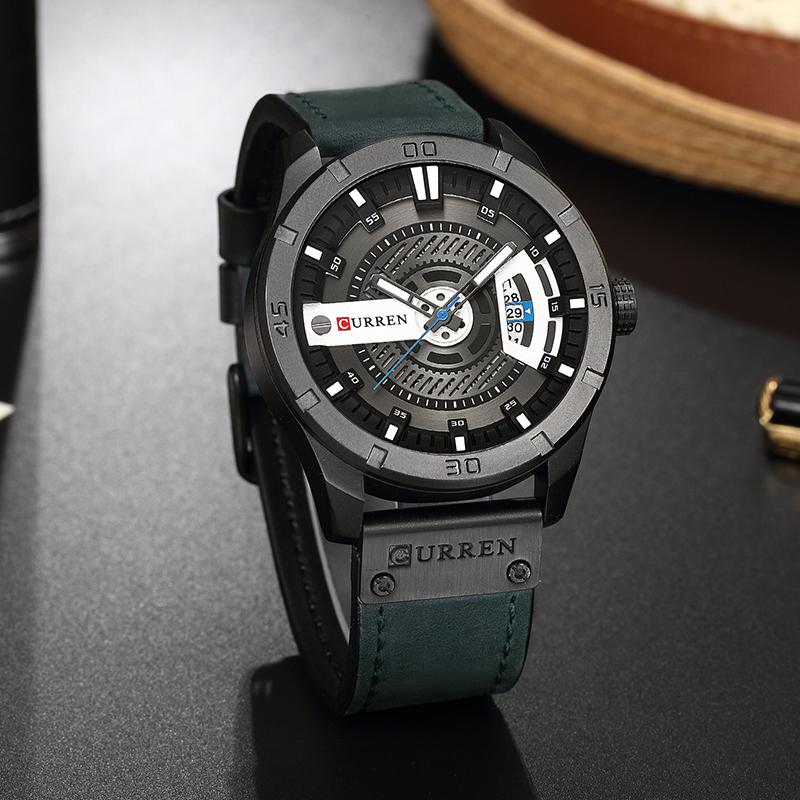 CURREN men's Leather Quartz Wrist Watch