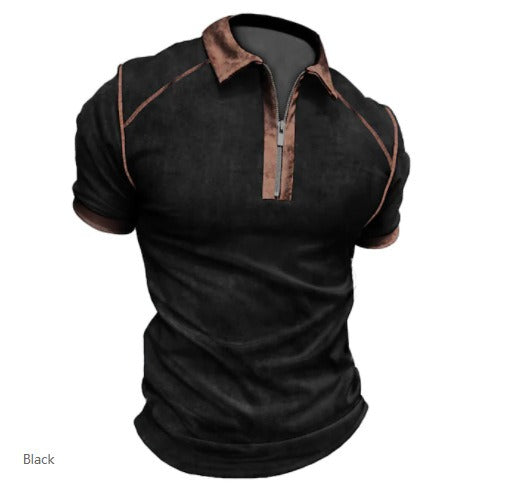 Summer New Men's Polo Shirt Short Sleeve Color Matching Zipper T-Shirt Top