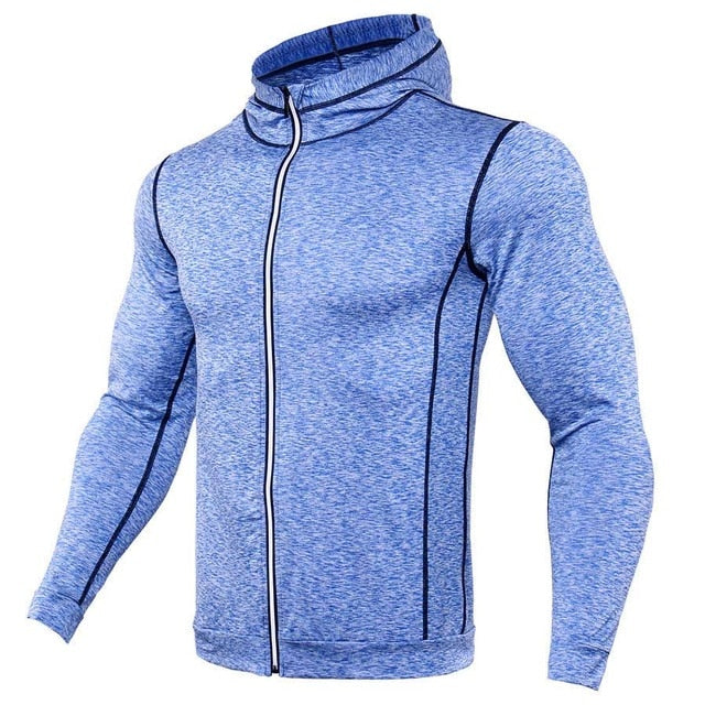 New Rashgard Hooded Sport Shirt Men Long Sleeve Zipper Running T Shirt