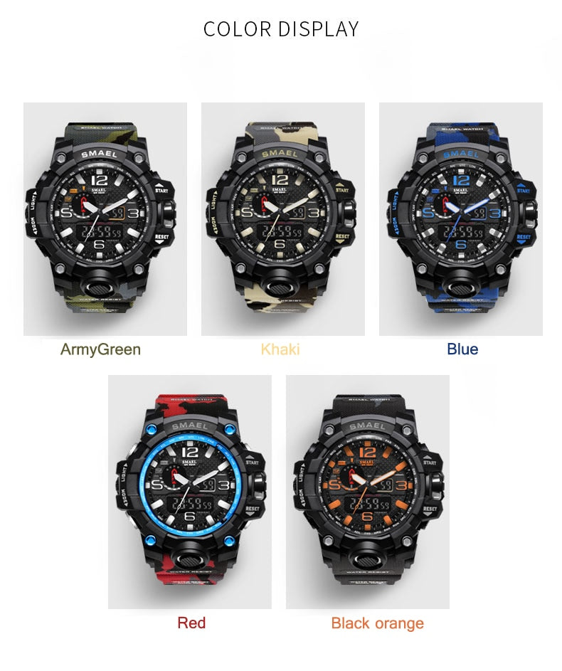 SMAEL Fashion Sport Watch Alarm Clock Camouflage Waterproof Week Display Men's Watches Digital Watch