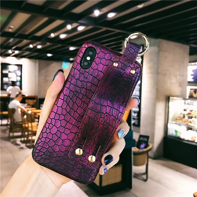 Plain With Wrist Strap Case For iPhone XS Max Case Leather Hard Back Cover Coque