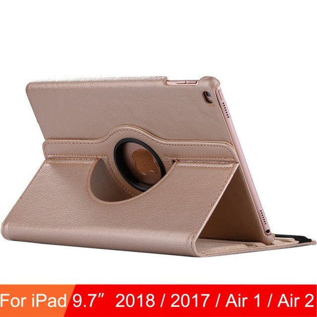 360 Degree Rotating Leather Smart Cover Case for Apple iPad Air 1 Air 2 5 6 New iPad 9.7 2017 2018 5th 6th Generation