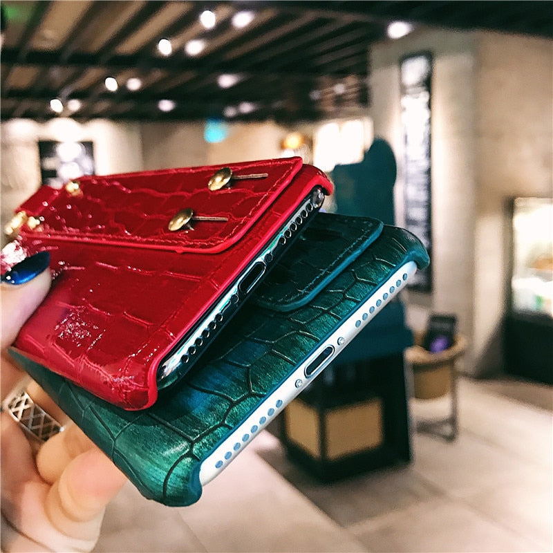 Plain With Wrist Strap Case For iPhone XS Max Case Leather Hard Back Cover Coque