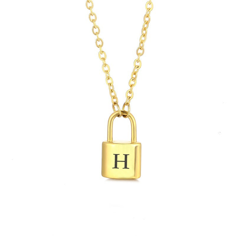 New Stainless Steel Gold 26 English Letter Lock Necklace Men And Women Concentric Lock Pendant Letter Necklace