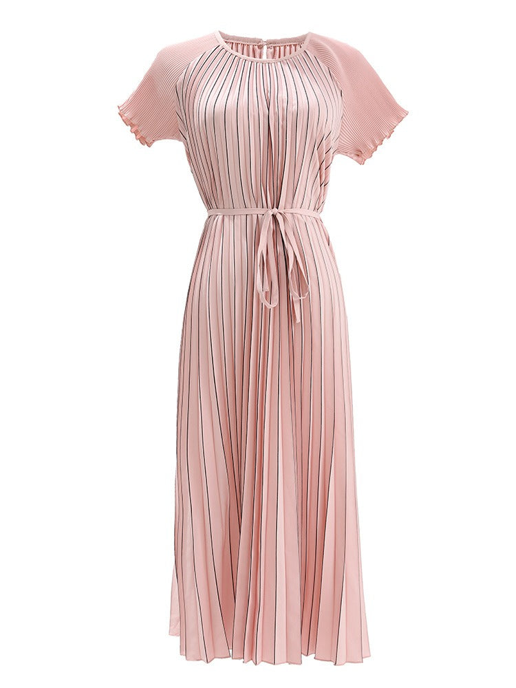 Colored printed waist tied mid length pleated skirt