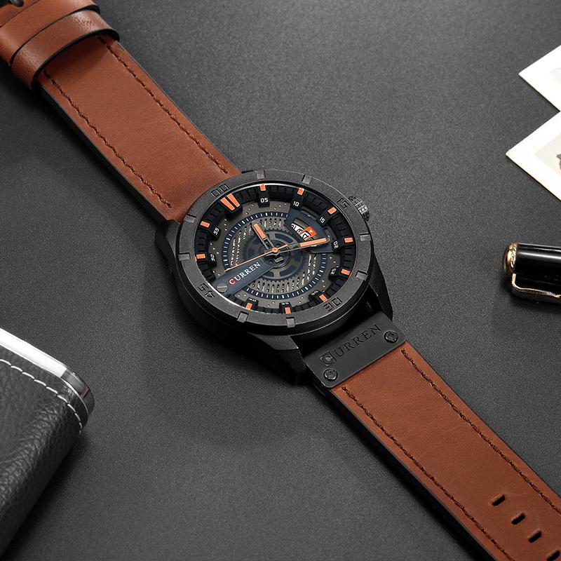 CURREN men's Leather Quartz Wrist Watch