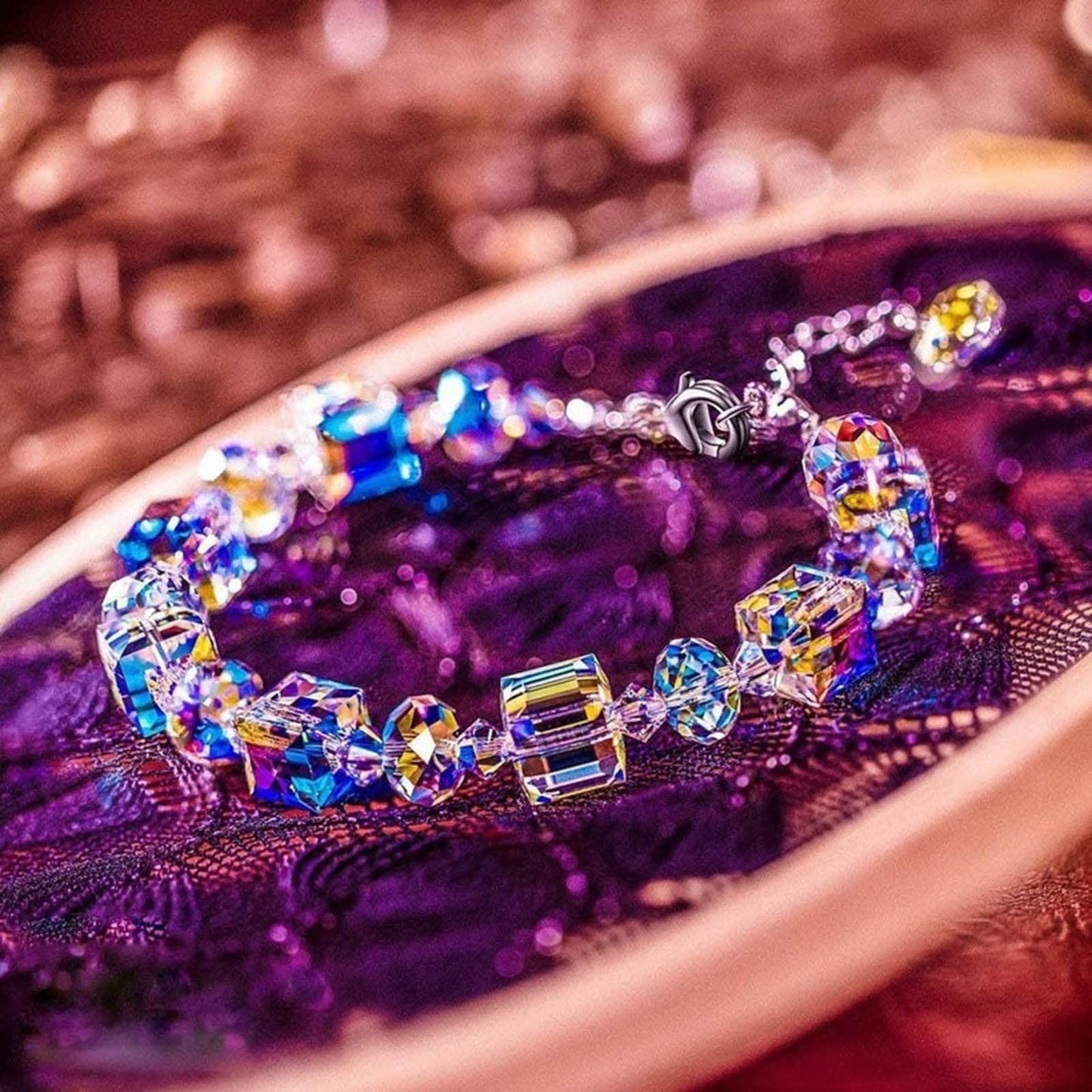 Sugar Crystal Bracelet Necklace Earring Set Crystal Bracelet Jewelry Set