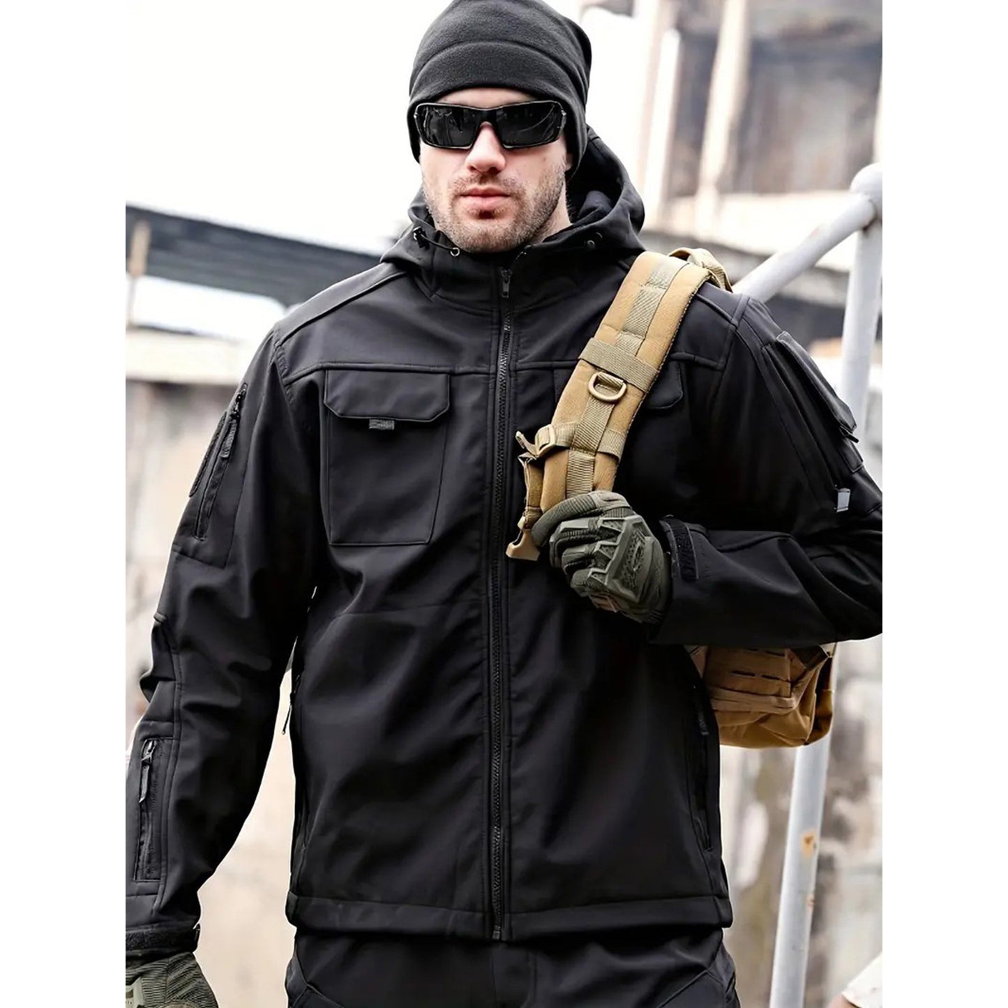 Tactical jacket for men-thick and warm outdoor military enthusiast waterproof hooded mountaineering suit