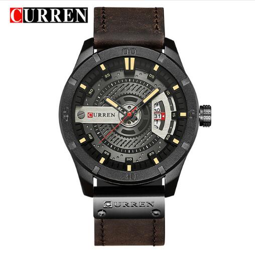 CURREN men's Leather Quartz Wrist Watch