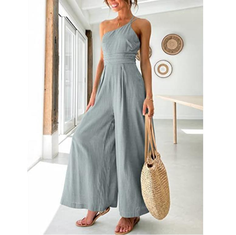 Women's camisole waist wide leg sleeveless cotton linen jumpsuit