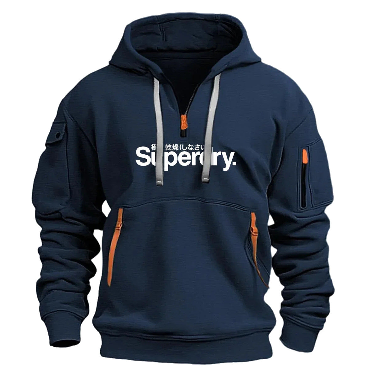 Collar zipper hooded pullover for men multi pocket fashionable and personalized letter print