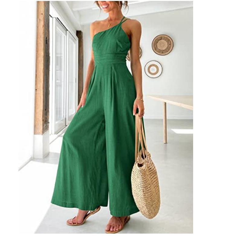 Women's camisole waist wide leg sleeveless cotton linen jumpsuit