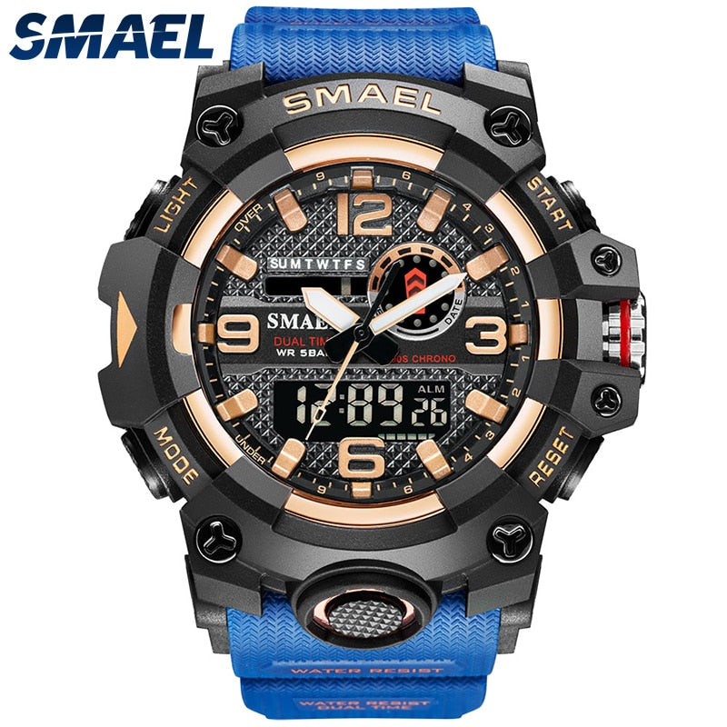 SMAEL 8035 Men Sport Watches Dual Time Digital Watch Quartz 50m Waterproof Watch