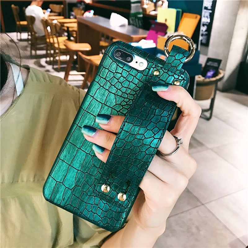 Plain With Wrist Strap Case For iPhone XS Max Case Leather Hard Back Cover Coque