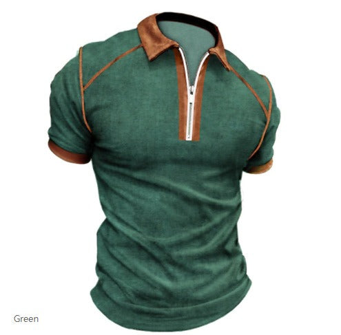 Summer New Men's Polo Shirt Short Sleeve Color Matching Zipper T-Shirt Top