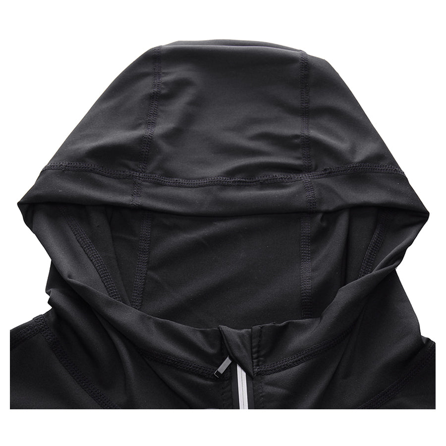 New Rashgard Hooded Sport Shirt Men Long Sleeve Zipper Running T Shirt