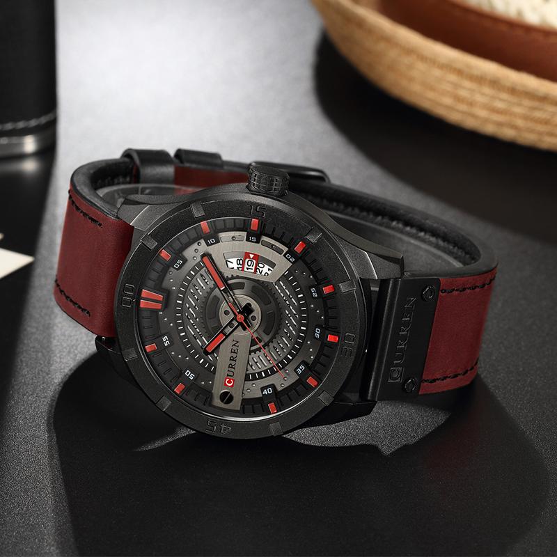 CURREN men's Leather Quartz Wrist Watch