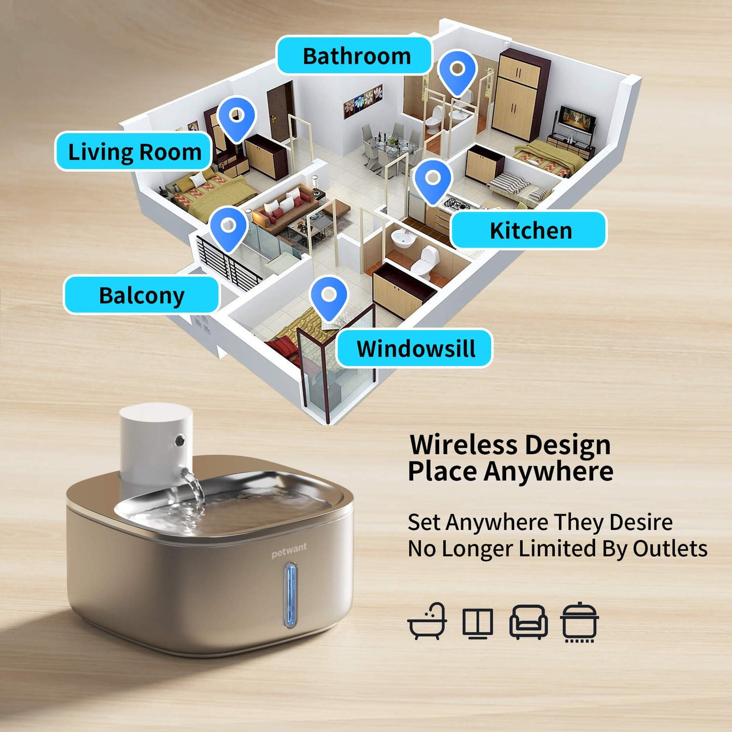 3.2L stainless steel wireless pet water dispenser ultra endurance infrared sensing water feeding