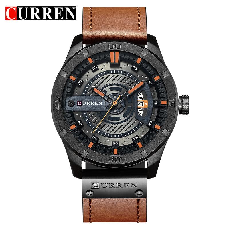 CURREN men's Leather Quartz Wrist Watch