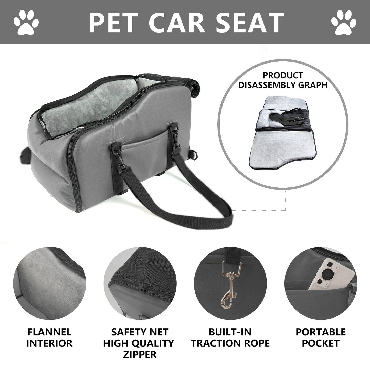 Portable pet bed for outings car travel safety seat for small dogs