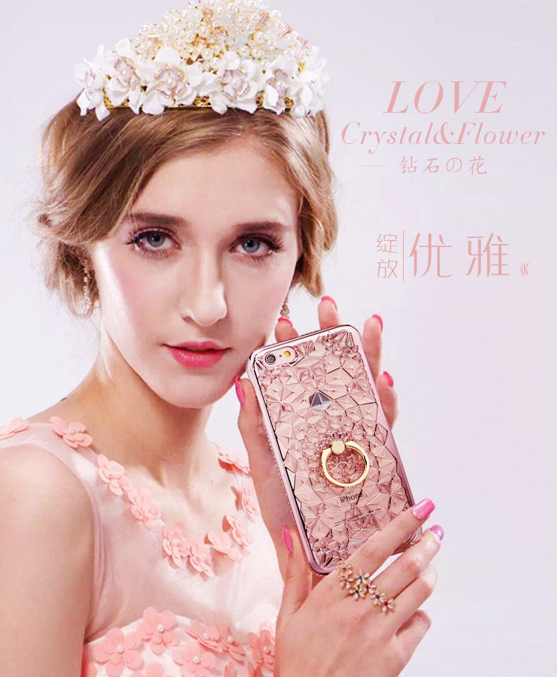 iPhone Case For X Xs Max XR Case Luxury 3D Soft Ring Capa for iPhone 5 5S SE 6 S 7 8 Plus Ring Silicon Glitter Rhinestone Stand Cover