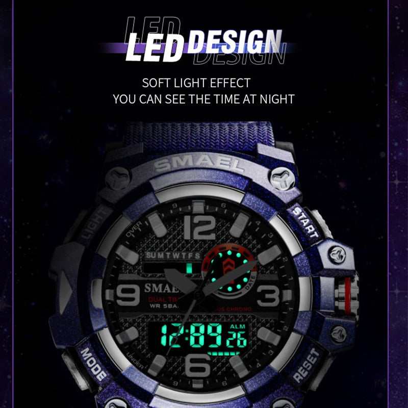 SMAEL 8035 Men Sport Watches Dual Time Digital Watch Quartz 50m Waterproof Watch