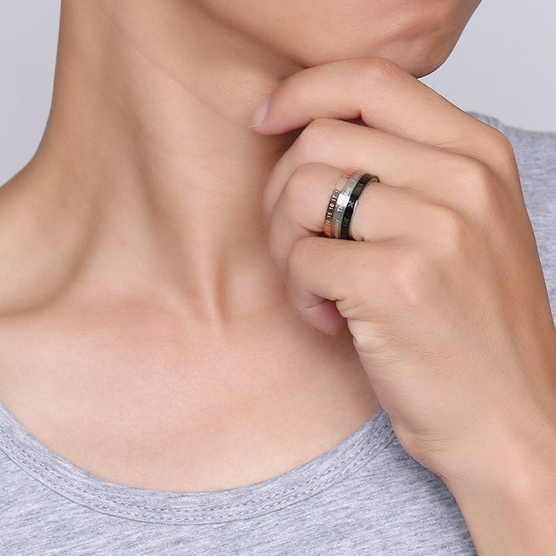Vnox Rotatable 3 Part Roman Numerals Ring Men Jewelry