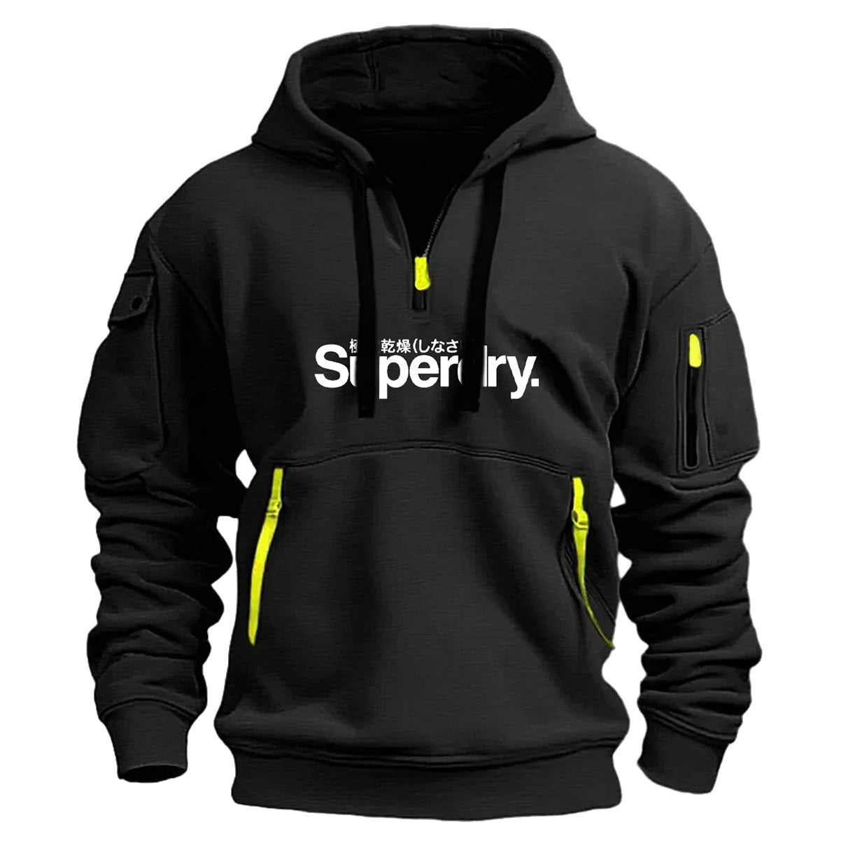 Collar zipper hooded pullover for men multi pocket fashionable and personalized letter print