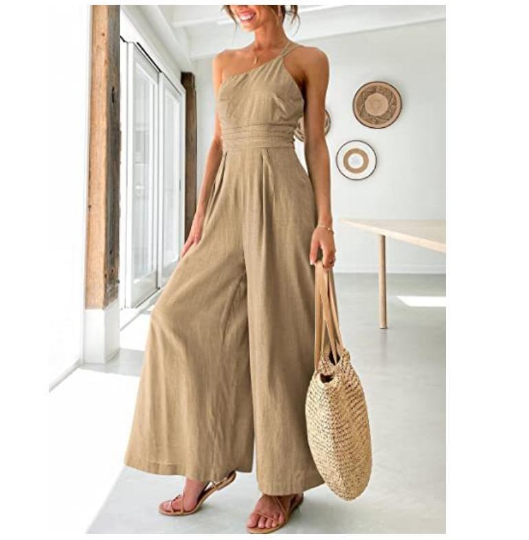 Women's camisole waist wide leg sleeveless cotton linen jumpsuit