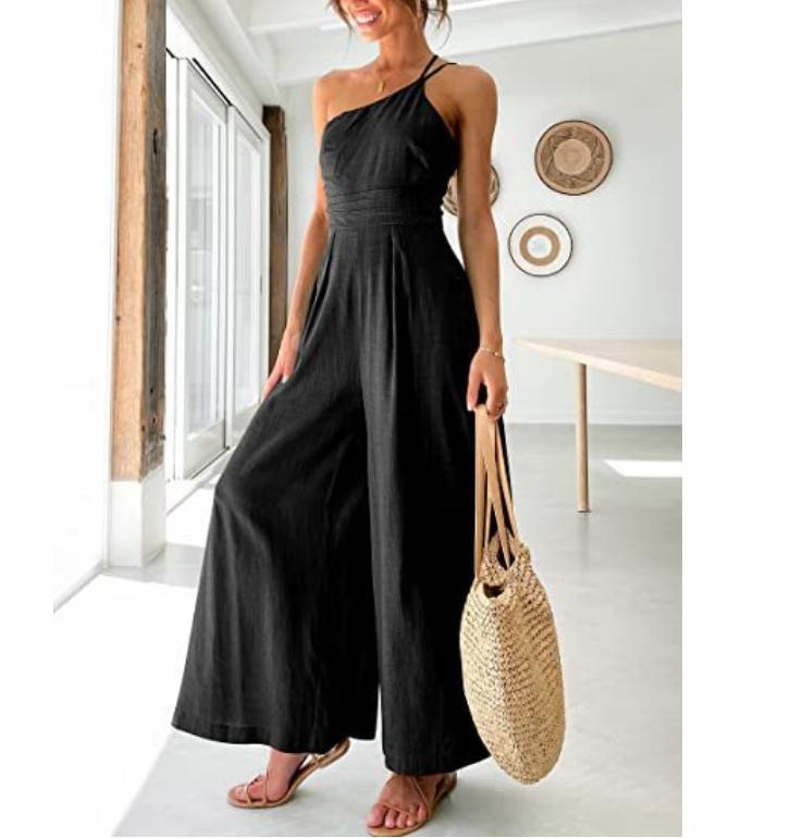 Women's camisole waist wide leg sleeveless cotton linen jumpsuit