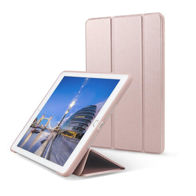 Case For iPad 9.7 inch Soft silicone bottom+PU Leather Smart Cover Auto Sleep (2017-2018)