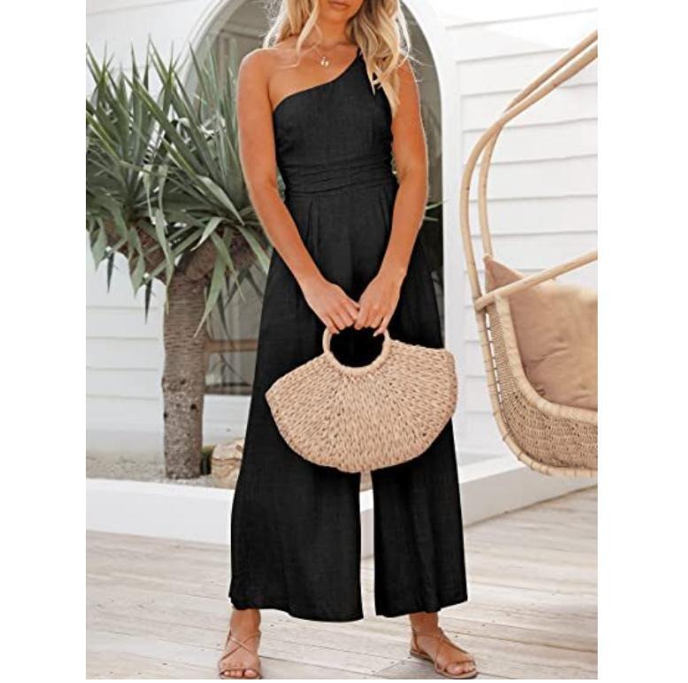 Women's camisole waist wide leg sleeveless cotton linen jumpsuit