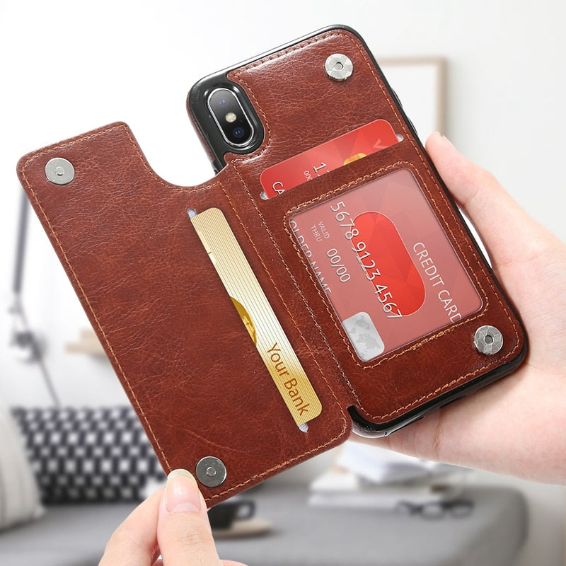 Retro PU Leather Case For iPhone Multi Card Holders Phone Case