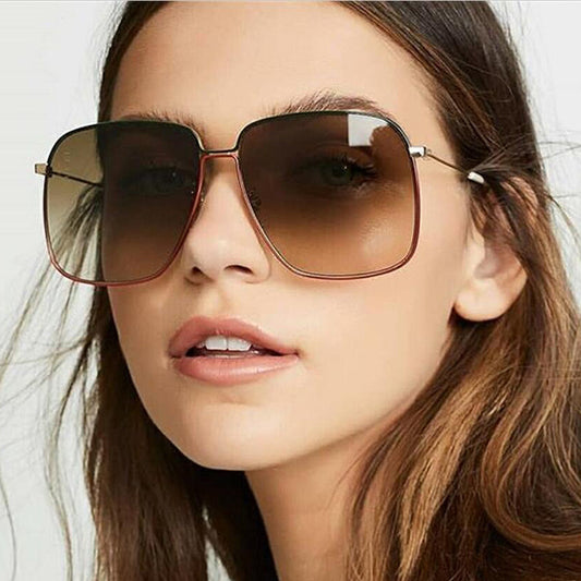 Large frame Square Women Sunglasses Classic Retro Street Beat Metal Mirror Glasses-Unisex