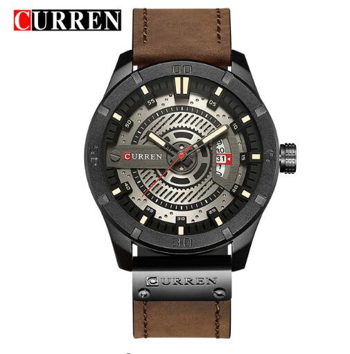 CURREN men's Leather Quartz Wrist Watch