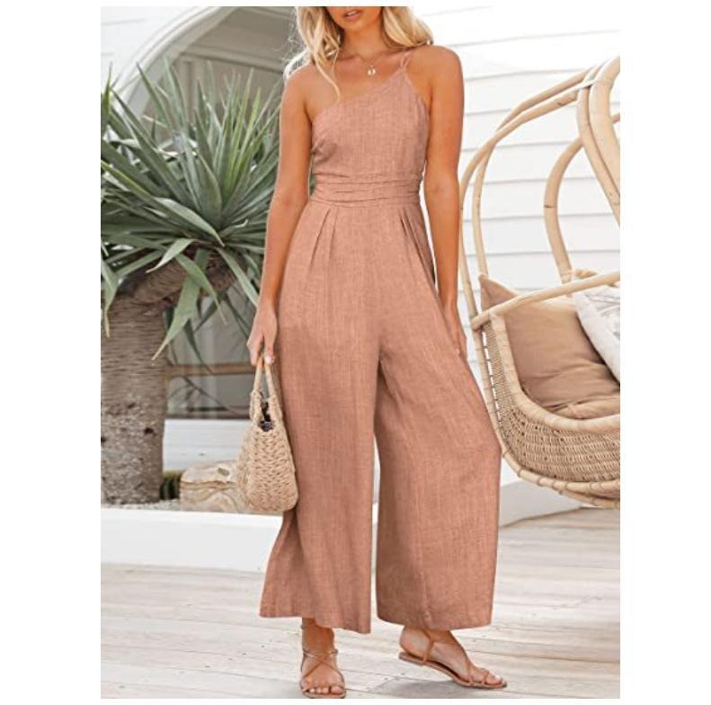 Women's camisole waist wide leg sleeveless cotton linen jumpsuit