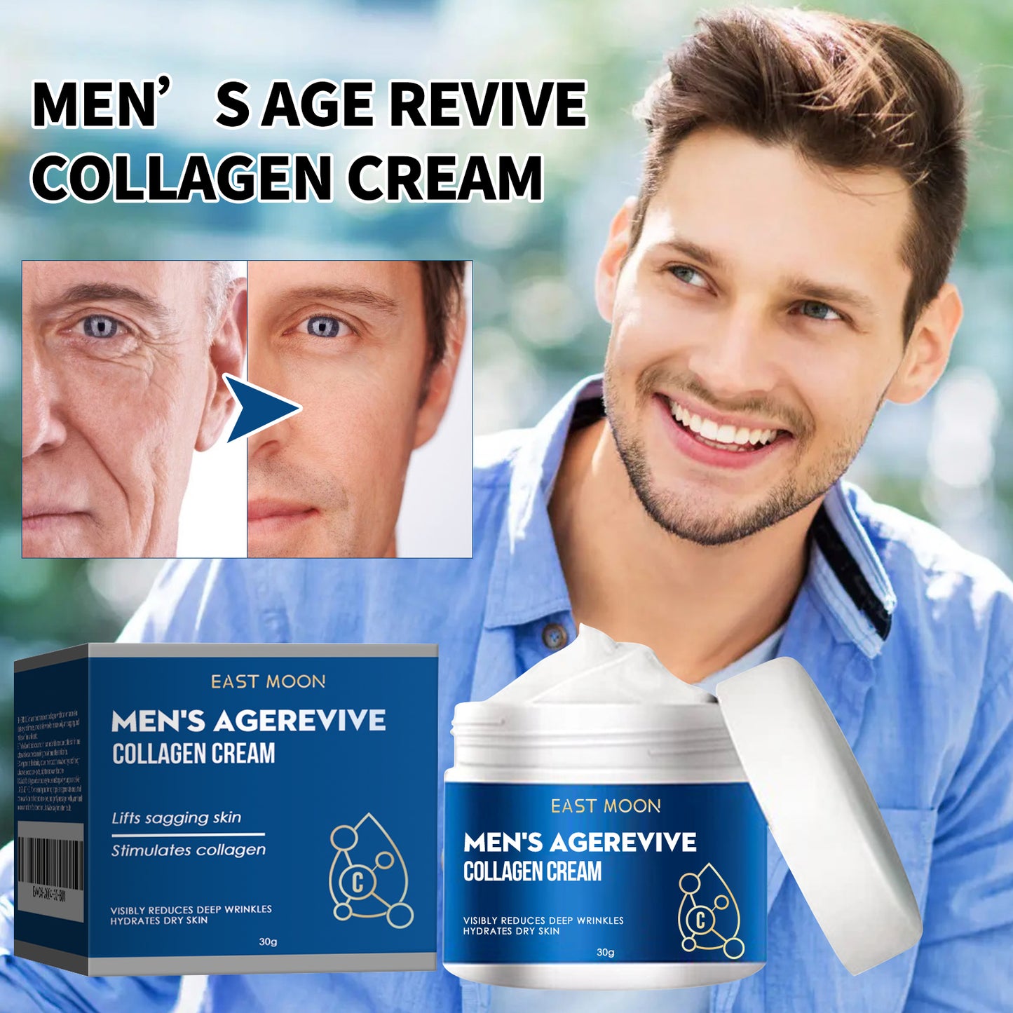 East Moon Collagen Wrinkle Remover Cream for Men, Anti Aging Fade Fine Lines Tightening Hydrating Cream