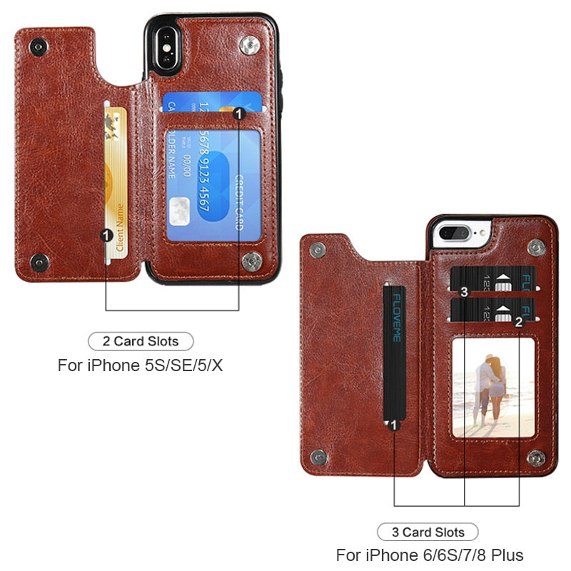 Retro PU Leather Case For iPhone Multi Card Holders Phone Case