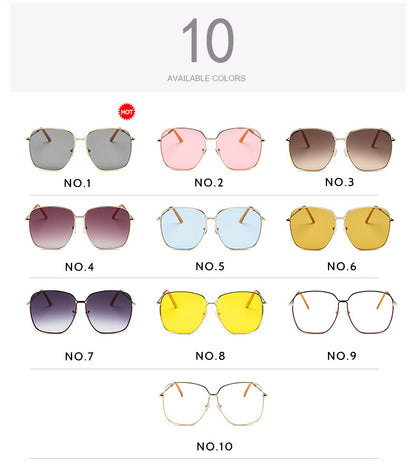 Large frame Square Women Sunglasses Classic Retro Street Beat Metal Mirror Glasses-Unisex
