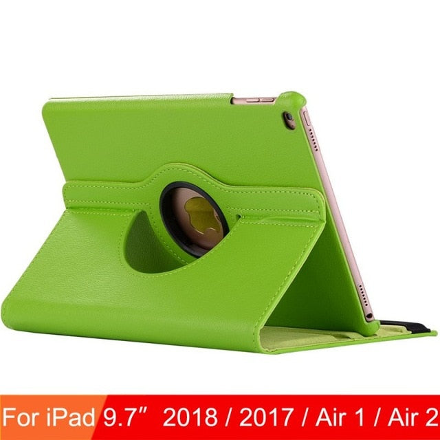 360 Degree Rotating Leather Smart Cover Case for Apple iPad Air 1 Air 2 5 6 New iPad 9.7 2017 2018 5th 6th Generation